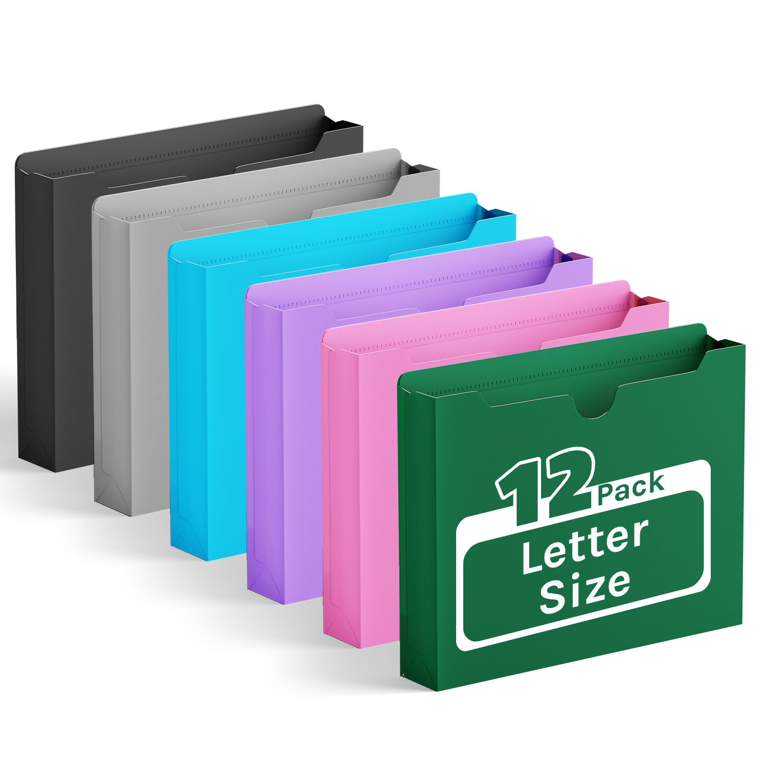 Ansook Lot de 12 chemises en plastique manille de 5,1 cm, format lettre, chemise de classement extensible, languette droite renforcée, poche d'extension de 5,1 cm, veste en polyéthylène pour le