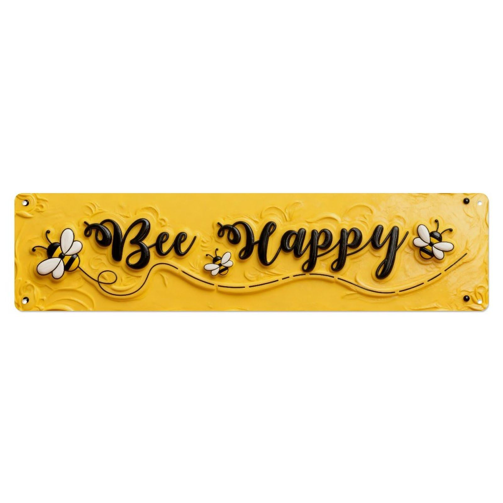Bee Happy Pattern Design_3 Metal Tin Sign Plaque