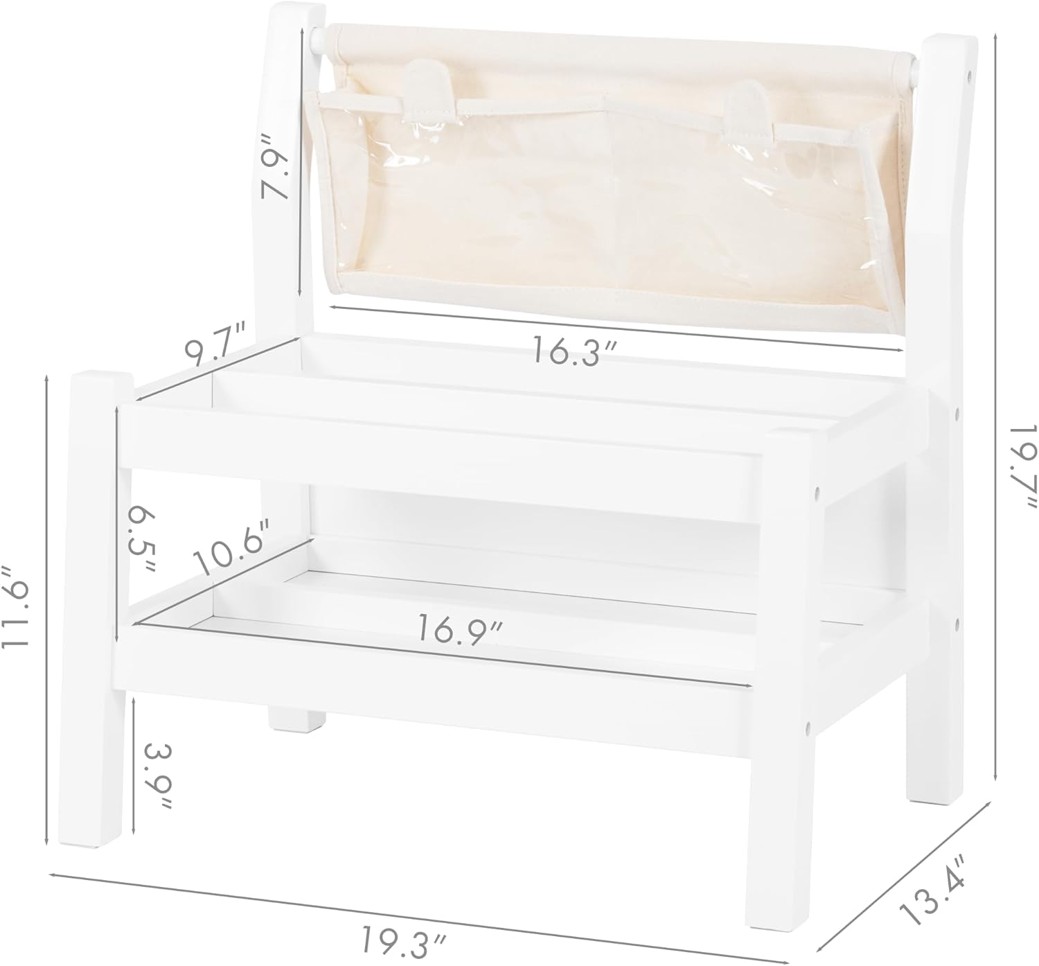 Spirich Montessori Kids Bookshelf - Front-Facing Children’s Book Display with Storage Pouch, White Wood Floor Bookcase for Nursery & Playroom - Image 3