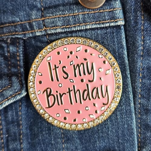 Arturbo It's My Birthday Pin Brooch Round Metal Lapel Pin Badges with Rhinestones Fun Pink Pearl Enamel Pins for Women Girls Boys Men Birthday Party Wedding Gifts Decoration2