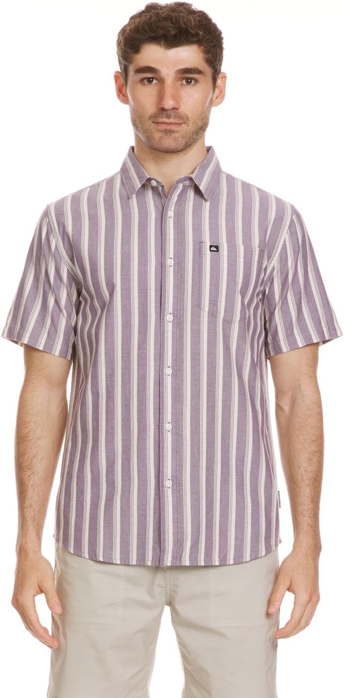 Quiksilver - Mens Oxford Stripe Classic Short Sleeve Shirt, Color Sunset Purple, Size: XX-Large
