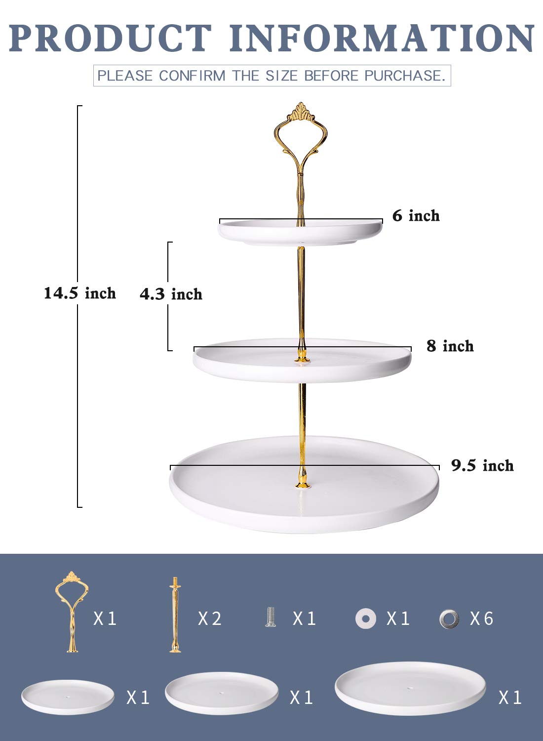 Kanwone 3Tier Porcelain Cupcake Stand, Tiered Serving Stand, Dessert