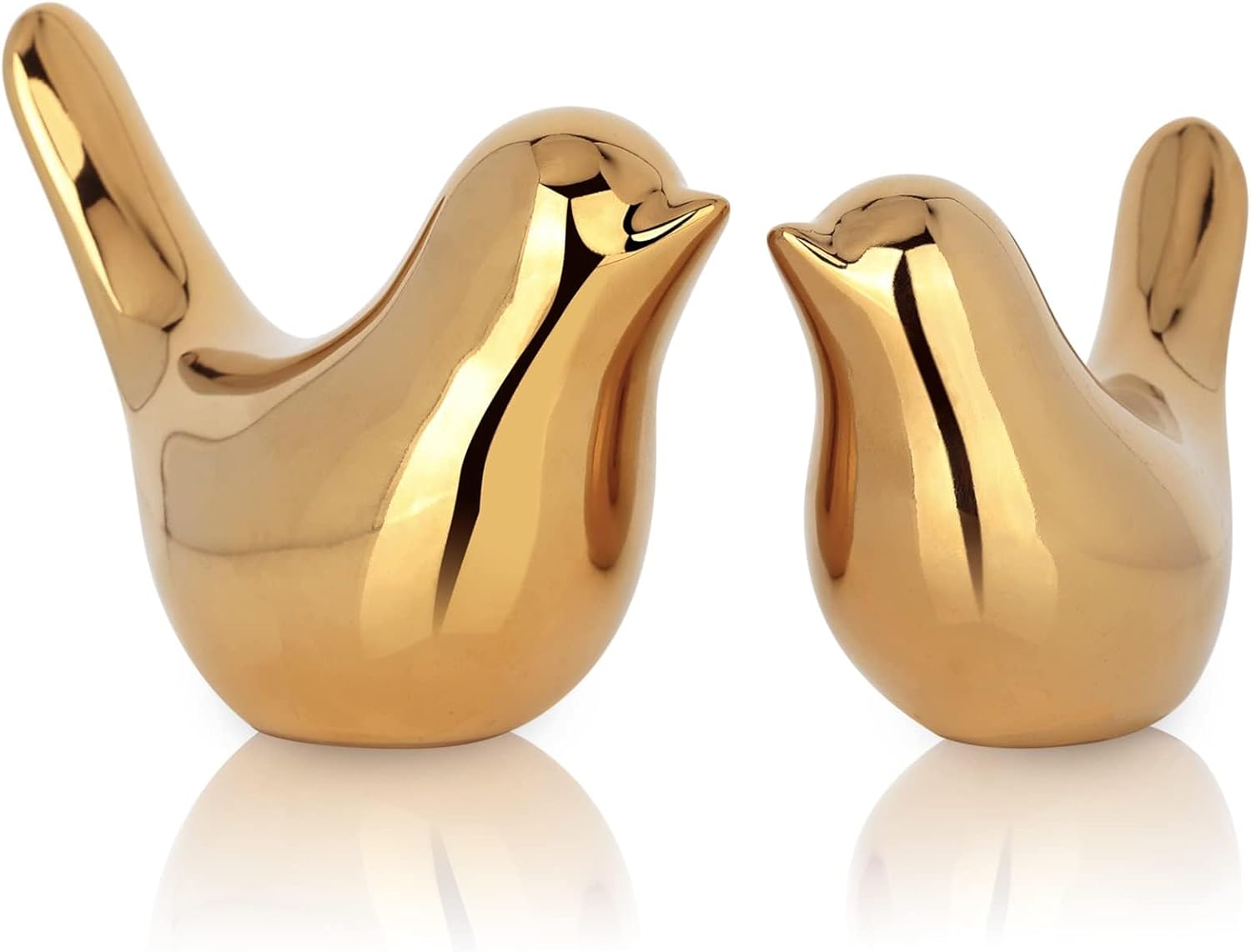 XMGZQ 2 Pack Gold Ceramic Bird Statues - Modern Shelf Knick Knacks, Elegant Home Decor Accents for Bookshelf, Coffee Table