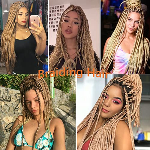 Newluyang Pre Stretched Braiding Hair, 100% Kanekalon Synthetic Crochet Hair Braids,26 Inch 3 Packs Hot Water Setting Professional Yaki Texture Crochet Hair Extension Braids.（24#/Light Brown Blonde） #TOP2