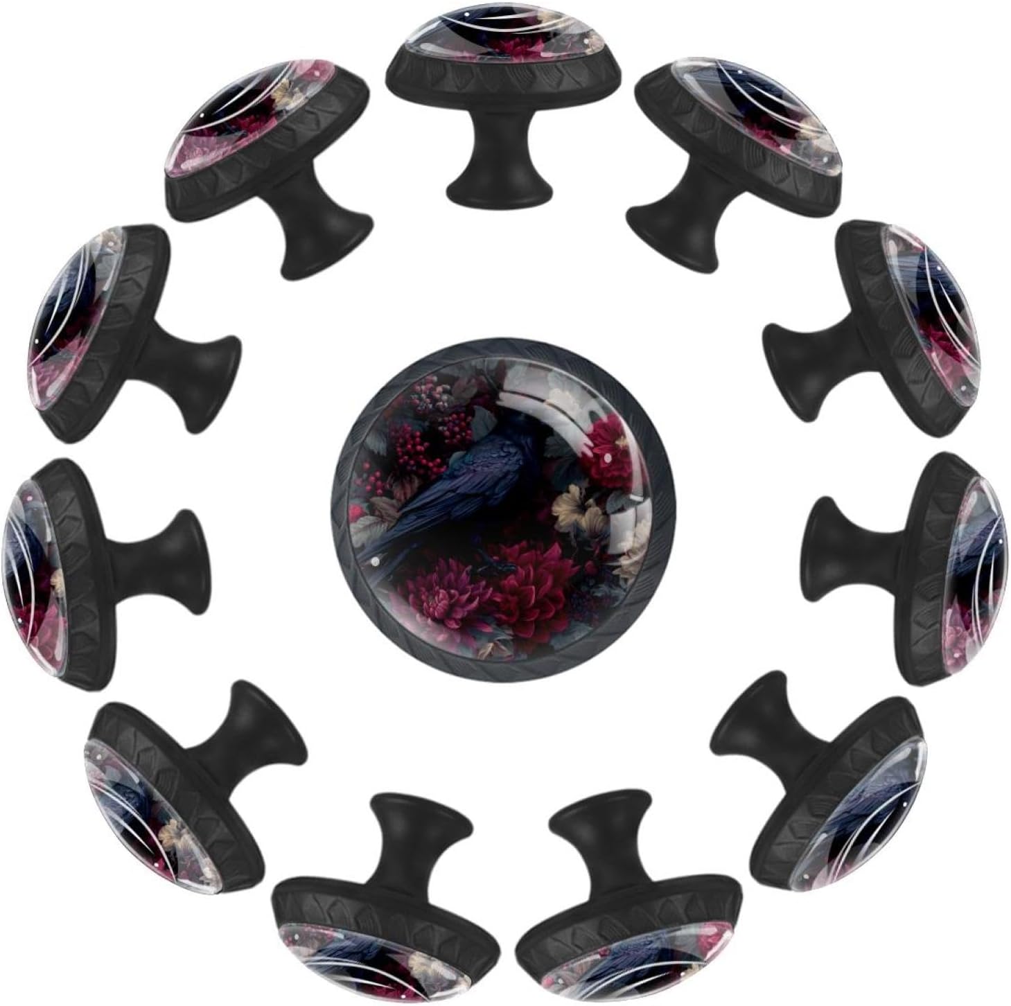 Black Raven Fall Floral (2) Simple Decorative Drawer Knobs, Sturdy Cabinet Hardware with Complete Screws Kit