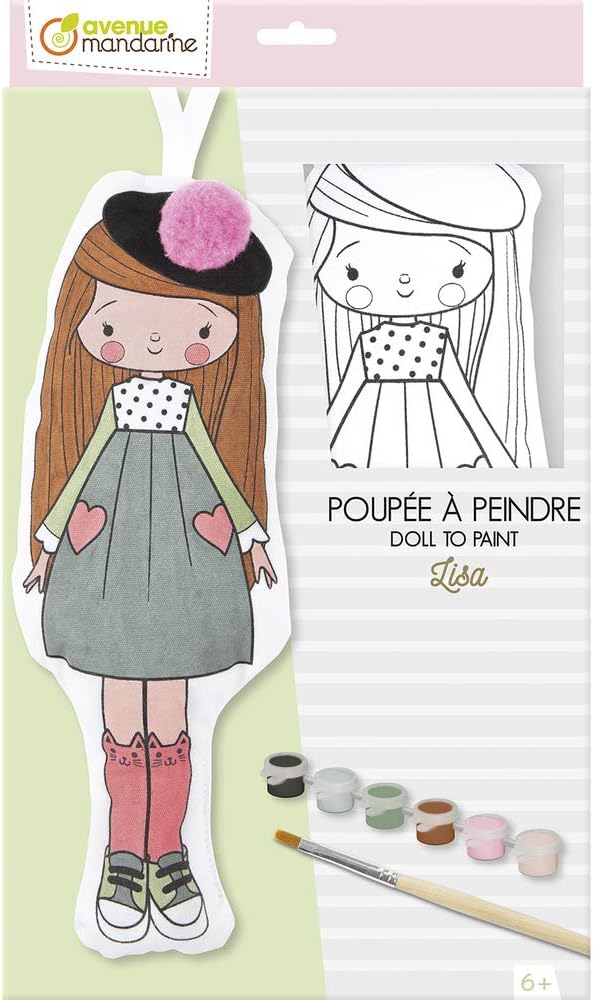 Avenue Mandarine Box Including a Doll 30 cm, a Brush, a Pompom to Stick and 6 cans of Paint, Lisa, Youth Large / 11-13, Assorted Colours