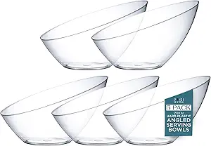 Posh Setting Crystal Clear Disposable Hard Plastic Medium Angled Bowl 5 Pack