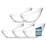 Posh Setting Crystal Clear, Disposable Premium Hard Plastic Medium Angled Bowl, Party, Salad, Snack and Fruit Bowl 5 Pack