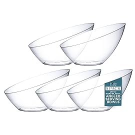Posh Setting Crystal Clear, Disposable Premium Hard Plastic Medium Angled Bowl, Party, Salad, Snack and Fruit Bowl 5 Pack