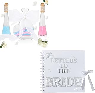 Wedding Unity Sand Ceremony Kit & Letters to The Bride Scrapbook Set Includes Self Adhesive Letters, Beige Bow, Pearl Stickers, Black Coil Book, Round Dots - Elegant Bridal Shower or Wedding Gift