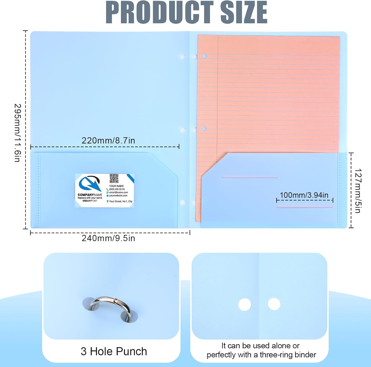 Seajan 100 Pcs Pastel Colors Plastic Folders with Pockets Heavy Duty Folders Bulk with 4 Pockets 3 Hole Punch Pocket Folders with Business Card Slot for School Office, Letter Size, 5 Colors