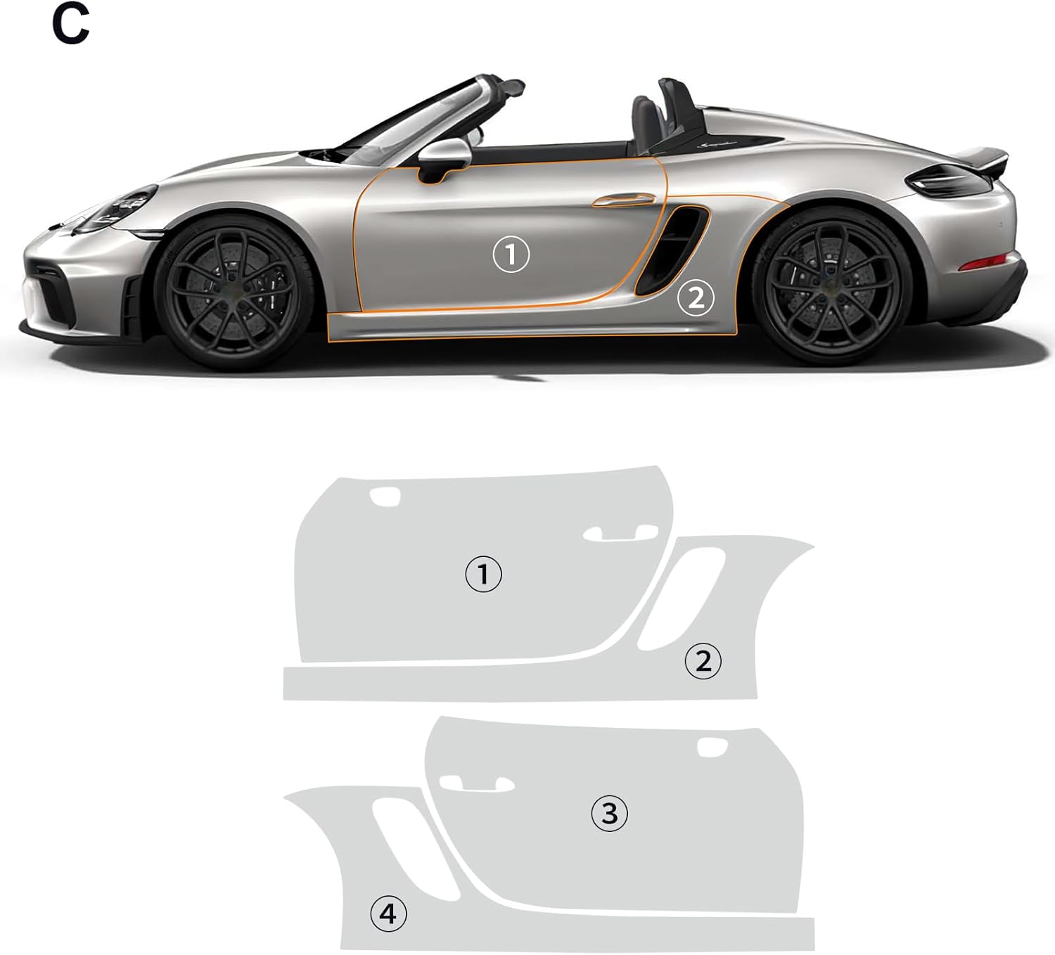 PPF Precut Car Paint Protective Film for Porsche 718 Spyder 2019-2023 Self Healing TPU HD Film Scratch Protector Exterior Accessories (Door + Side Skirt 4Pcs)