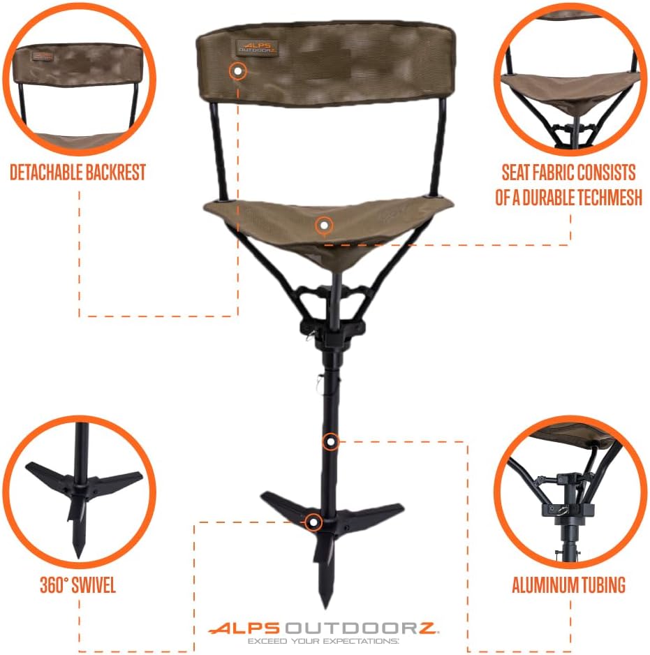 ALPS OutdoorZ Wetland Hunting Seat - Lightweight Hunting Chair with Adjustable Height, Sink-Resistant Leg, and Removable Shoulder Carry Strap for All-Weather Hunting