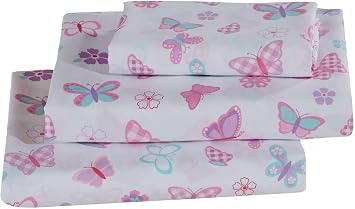 Kids Zone CollectionKids Zone Home Linen Twin Size Sheet Set for Girls and Teens Butterfly Pink Purple Turquoise White New