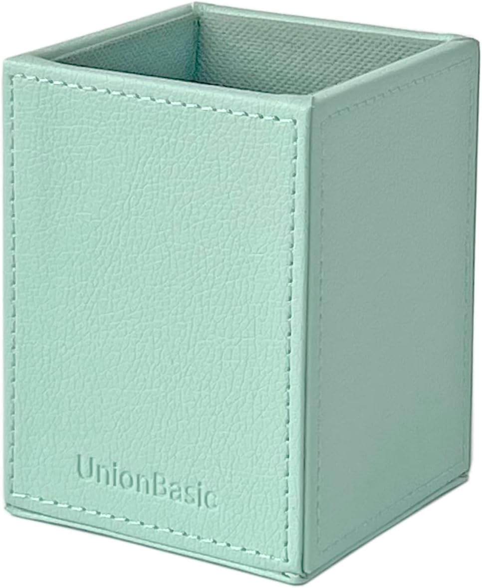 UnionBasic Square Pens Pencils Cup Holder Desk Stationery Organizer, Selected Faux Leather, Aqua Green