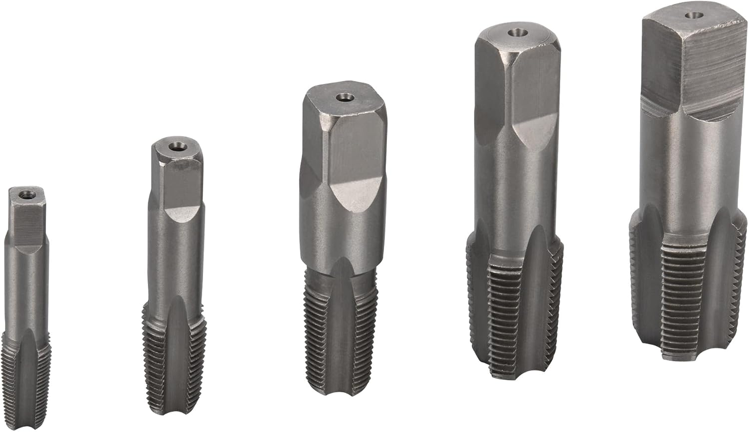Performance Tool W86950 5 pc. Pipe Tap Set: 1/8 to 3/4-in NPT Sizes, Straight Flute to Remove Chips, Carbon Steel Construction, Comes with Blow-Molded Case, for Plumbing, Automotive and Household