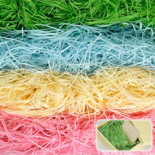 FICOFISE 400g Füllmaterial Geschenk: 4 Farben Geschreddertes Papier, Weicher Füllmaterial für Pakete mit 2 Grußkarte, für Geschenkkörbe Geschenkboxen Dekorations