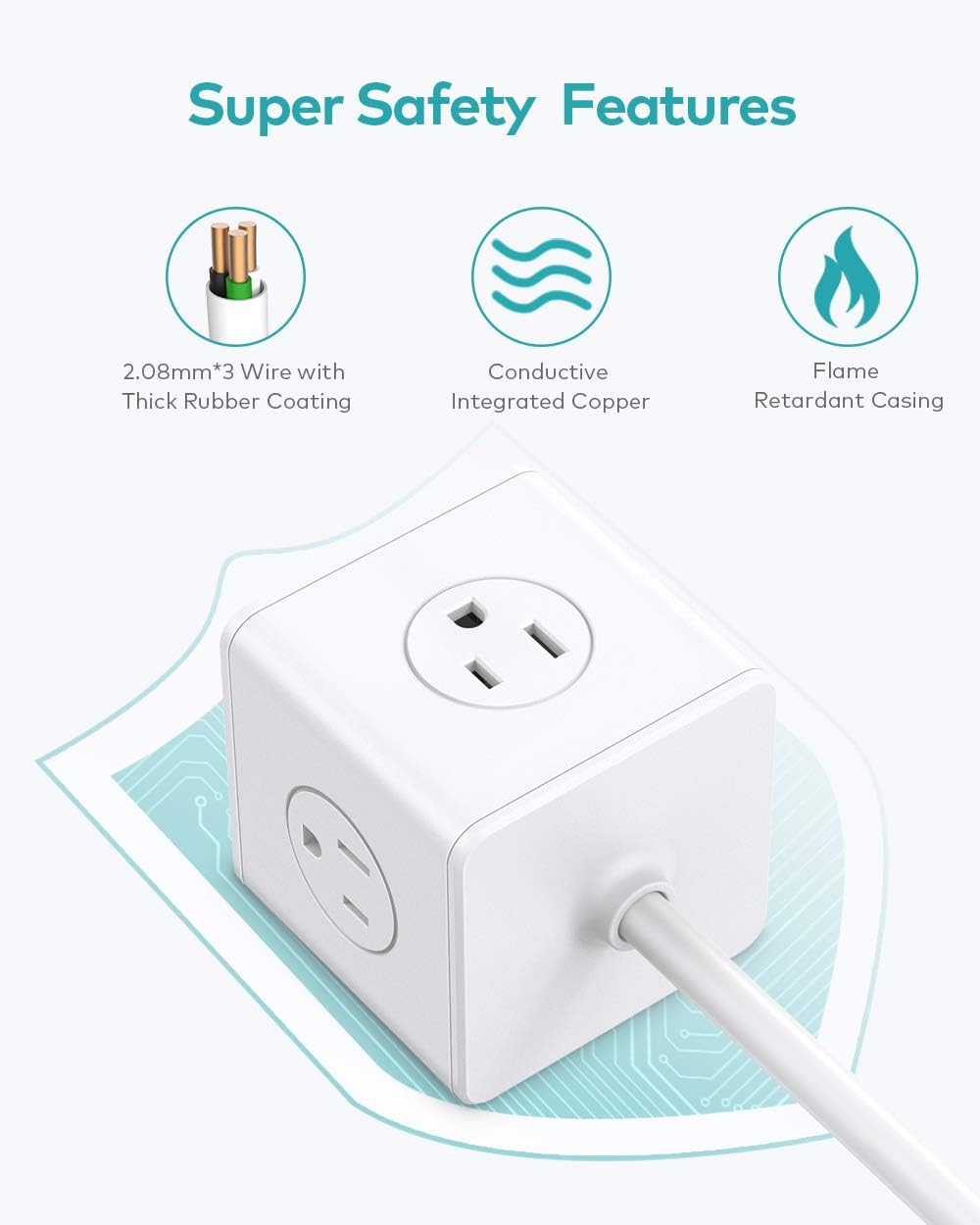 Xcentz Power Strip Cube White with USB 4 Outlet and 3 USB Ports Surge Protector Power Strip Flat Plug with 5 ft Extension Cord, Overload Protection, Switch Control Compact for Desktop, Office, Home