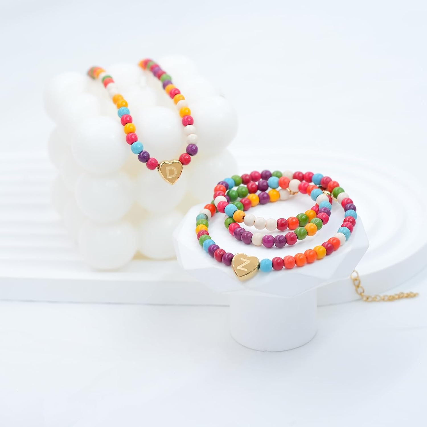 Colorful Beaded Initial Necklaces for Women Cute Gold Heart Necklace with Letter Bohemian Summer Jewelry Alphabet A-Z Choker Graduation Birthday Christmas Gift - Image 6