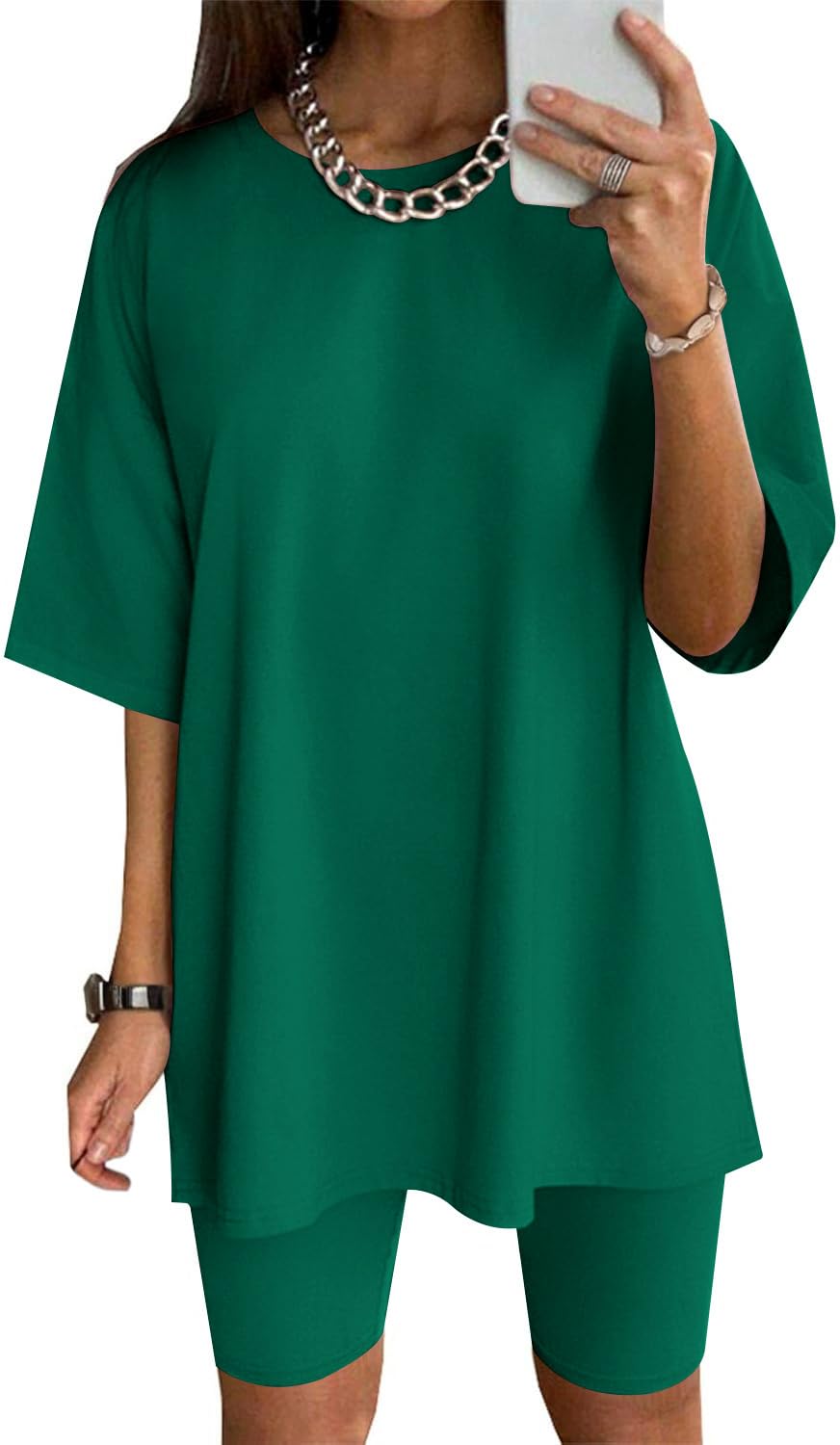 Ekouaer Women Cotton Lounge Sets Summer Outfits T-Shirt Top and Biker Short Set 2 Piece Matching Tracksuit S-XXL