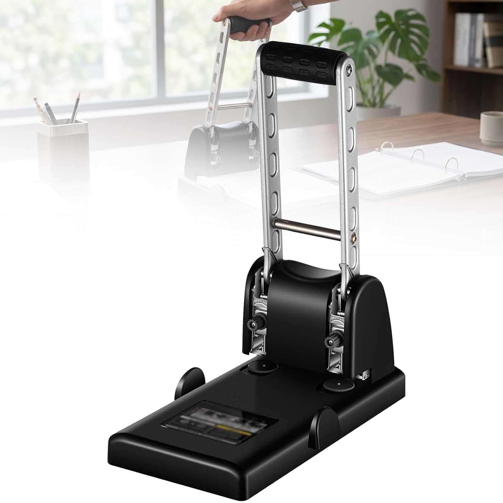 Perforatrice per ufficio resistente, Capacità 100 fogli, Perforatore a 2 fori, Distanza fori 80mm, Guida regolabile, Ergonomica per carta A4, Nero