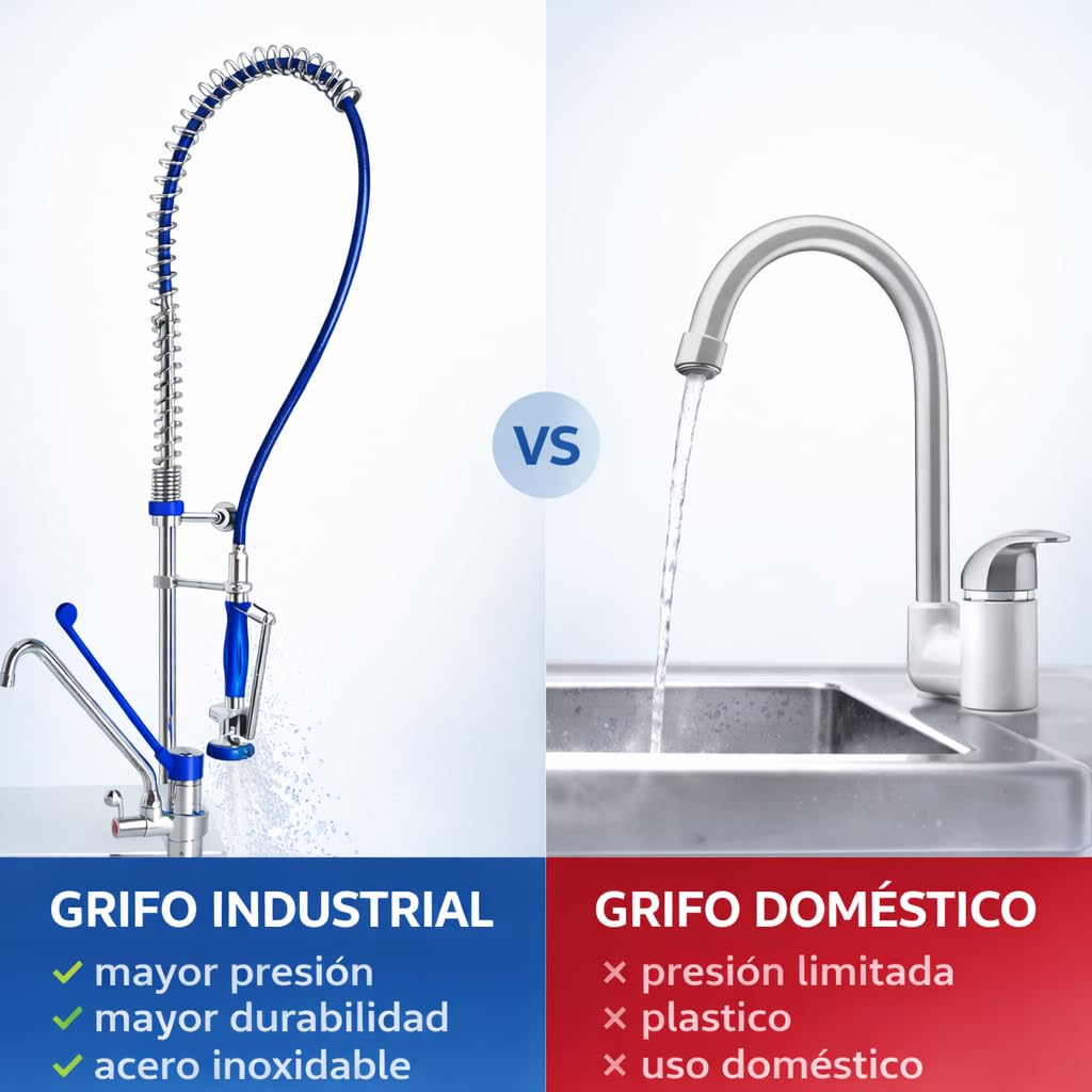Genebre – Grifo Columna Prelavado Profesional 1707 04 | Grifo Industrial Monomando con Maneta Médica, Ducha Extraíble y Caño Giratorio | Cocina Profesional Hostelería Restaurante | Acero Inoxidable