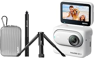 Insta360 GO 3 64GB Premium Kit - The Tiny Mighty 2.7K Waterproof (5M) Action Camera with Action Pod and Flip Screen. Inc Invisible Selfie Stick, Extendable Desktop Tripod & Aluminum Camera Case
