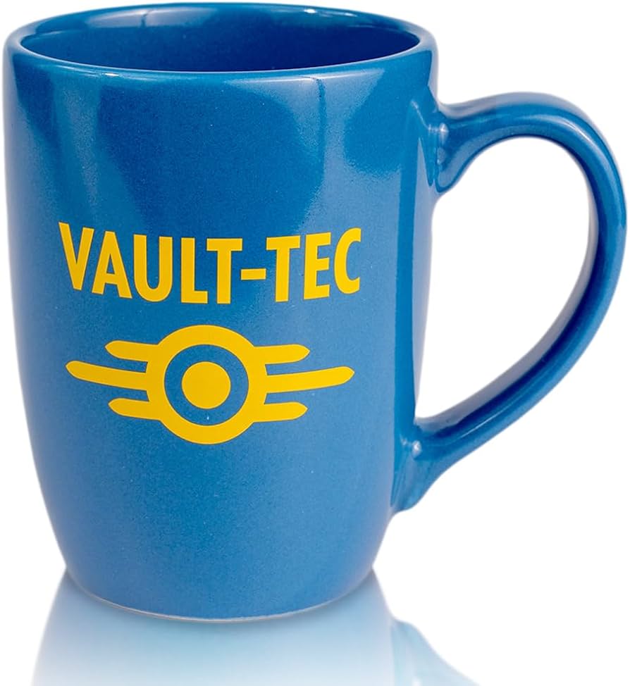 Amazon.com: Bones Coffee Company Vault-Tec Coffee Mug Fallout Merch  Handmade | Blue and Yellow | 14 oz Ceramic Mug Official Fallout Series  Merchandise : Home & Kitchen