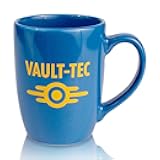 Bones Coffee Company Vault-Tec Coffee Mug Fallout Merch Handmade | Blue and Yellow | 14 oz Ceramic Mug Official Fallout Series Merchandise