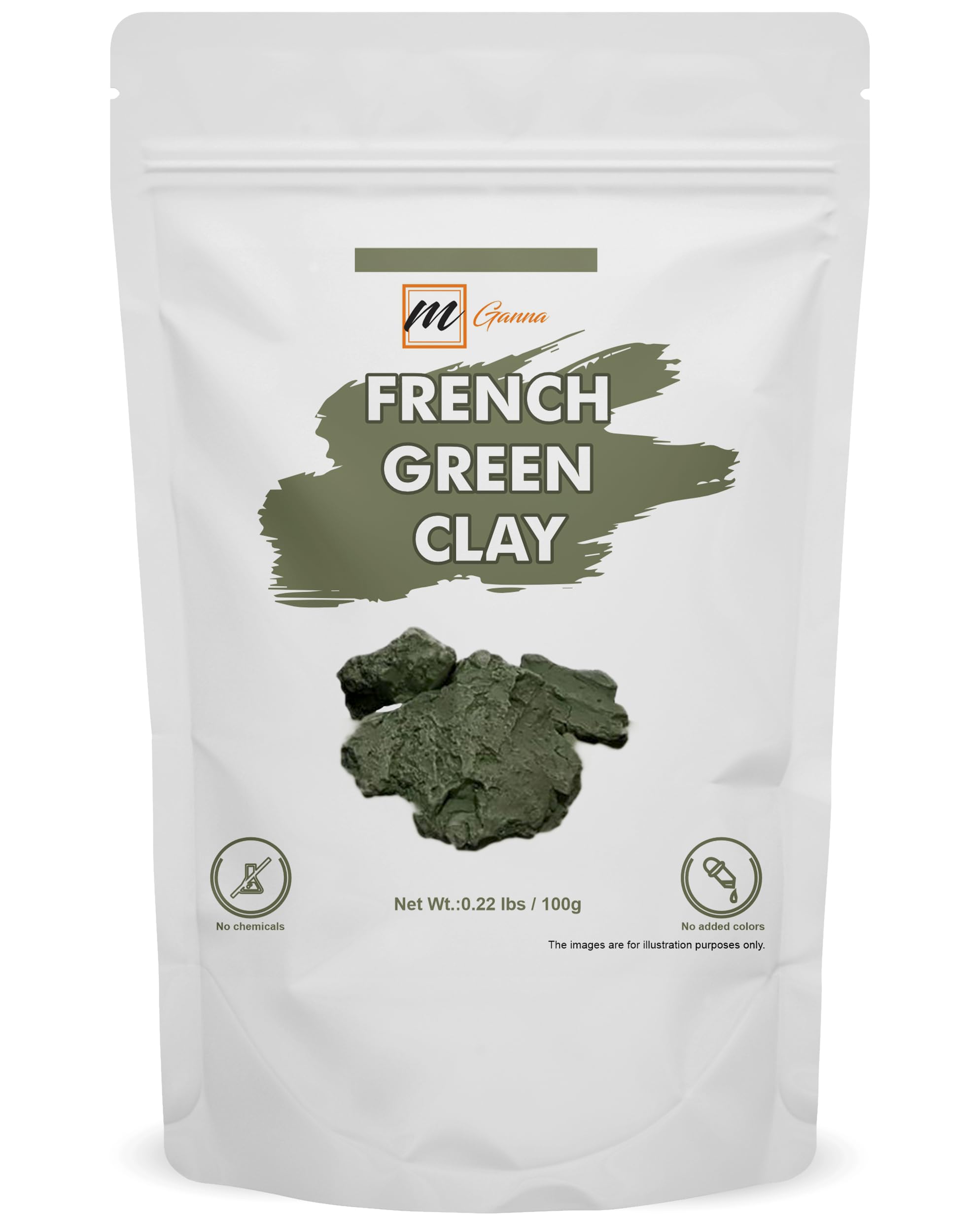 mGanna French Green Clay Powder 0.22 LBS / 100 GMS | Illite Montmorillonite Clay for Facial Masks, Creams, Soft Peels and Scrubs, and Soap Making