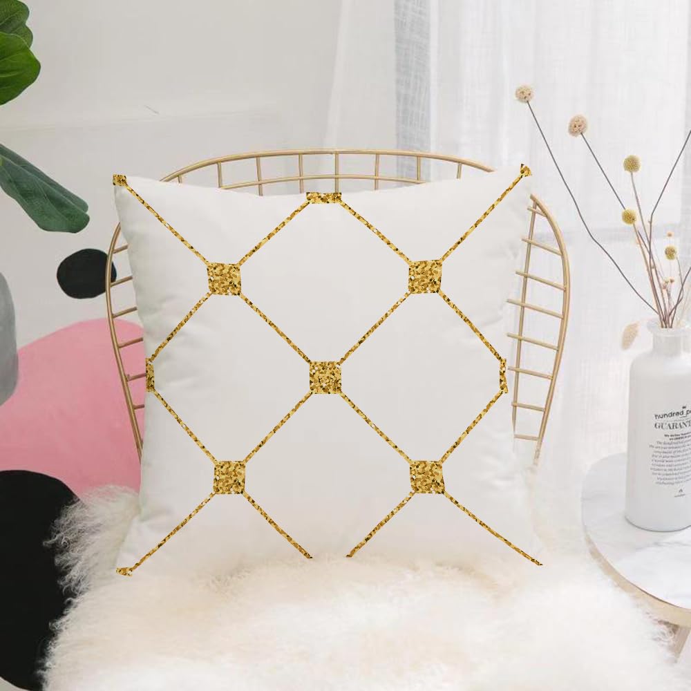 Hyosxw Rhombus Seamless Pattern, Golden Glitter And - A1 Cushion Cover,Throw Pillow Case Home Decorative For Living Room Bedroom Sofa Chair 18X18 Inch,Rhombus Seamless Pattern, Golden Glitter And White Template, Gold Vintage Ornam,Pillowcase 45X45cm