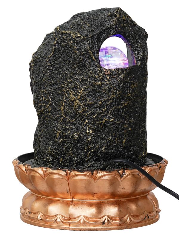 Image of Golden Brown Polyresin Tabletop Side Face Buddha Indoor Water Fountain for Home Decor with Multi LED, Speed Control Pump and Crystal Ball (Size: 20 x 22 x 29 CM | Weight: 1120 Gram)