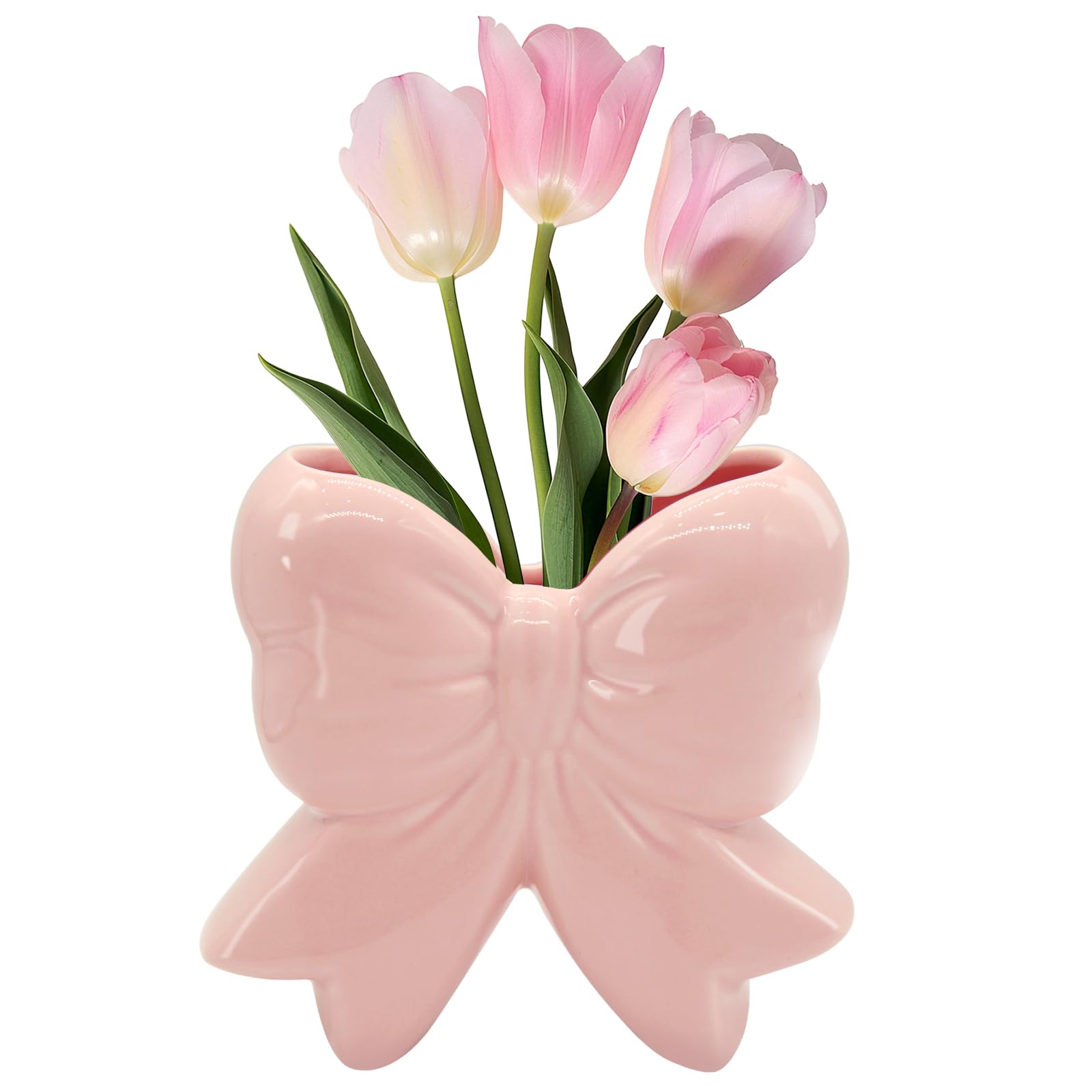 Coquette Vase Bow Portapenne in Ceramica Portapenne per Trucco, Design Contemporaneo Decorativo Donna Regali per Casa Ufficio Scaffale Tavolo Soggiorno Classico Rosa