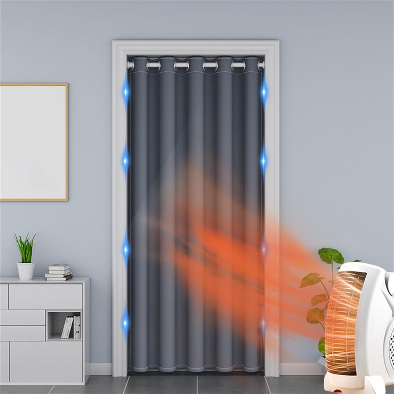Magnetic Thermal Insulated Winter Door Curtains with Grommet Top, Privacy Room Dividers, Soundproof Blackout Door Curtains for Doorway, Closet, 1 Panel, Grey, 59" x 71"