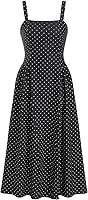 CIDER Women's Polka Dot Square Neck Sleeveless Midi A-Line Dress - Summer Casual Elegant Fit