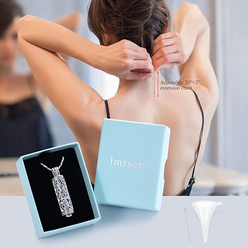 Miniatura 7 de Imrsanl Collar con colgante de urna de cremación con vial de cilindro hueco, urna de recuerdo, joyería de cremación, medallones conmemorativos