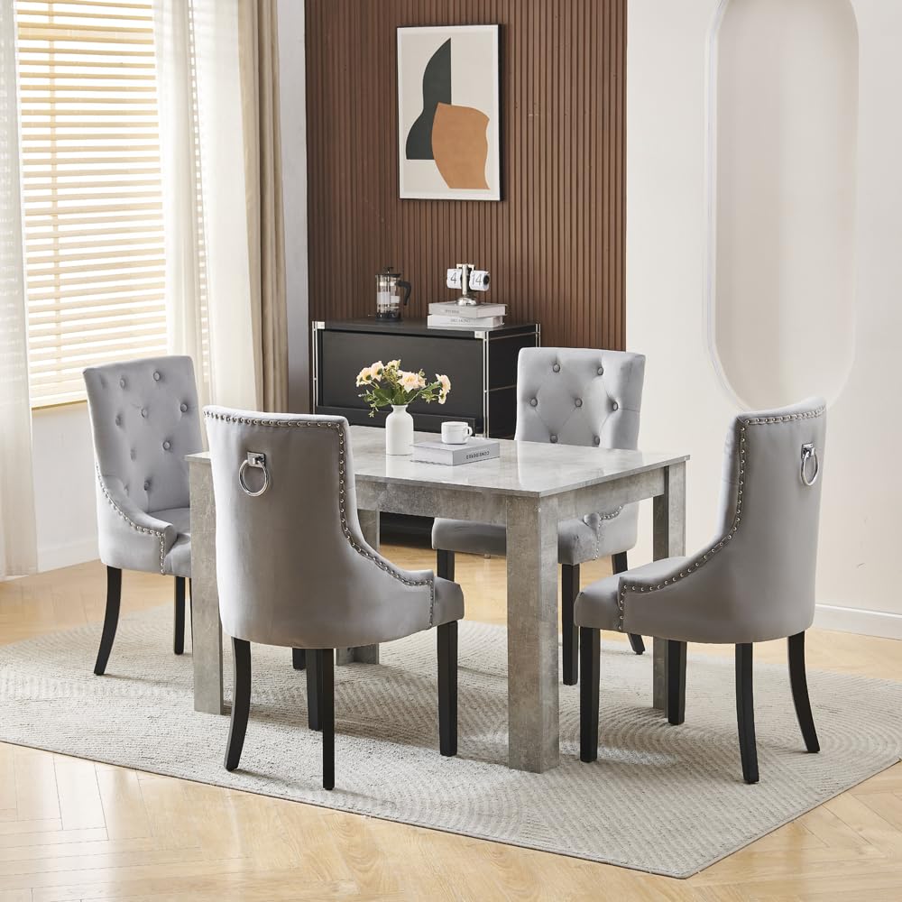 Menaka Modern Wooden Dining Room Table and Chairs Set of 4 for Small Space, 5 Pieces Rectangular Kitchen Table with 4 Chairs (110cm black table and 4 black leather chairs#1) — view 12