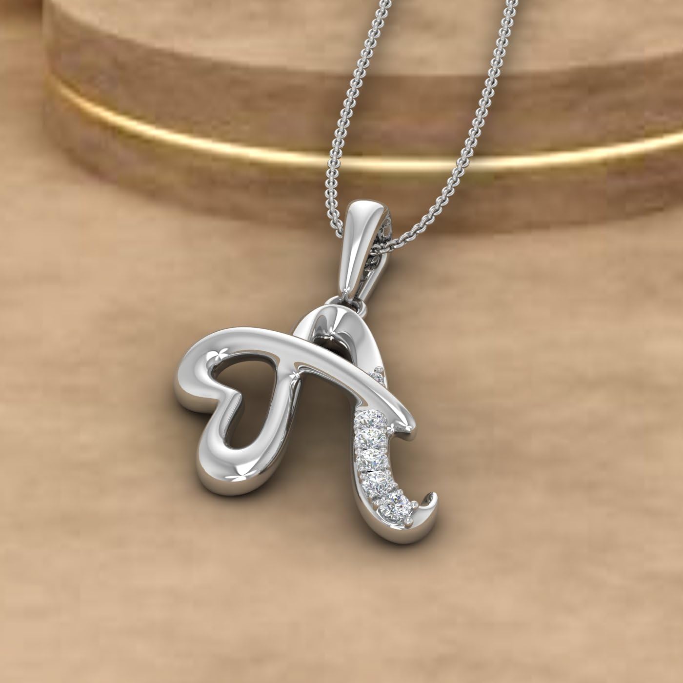 0.05 ctw Diamond Heart Initial A Letter Pendant Necklace in 14K White Gold (with Silver Chain) (I1-I2 Clarity) Valentines Day Gift for her