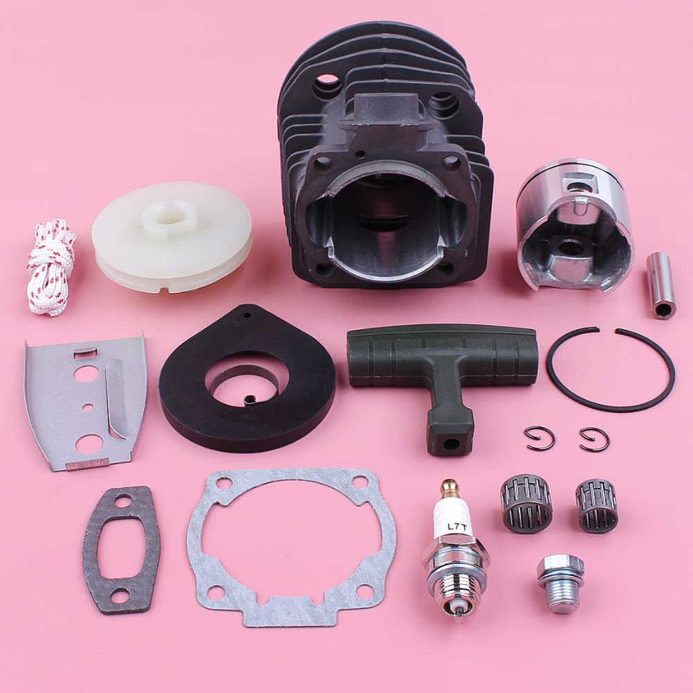 Kit de pistón de Cilindro de 46 mm, polea de Arranque de Retroceso, Resorte, Mango, Cuerda de Agarre, Apto for Motosierra 55 51, Repuesto