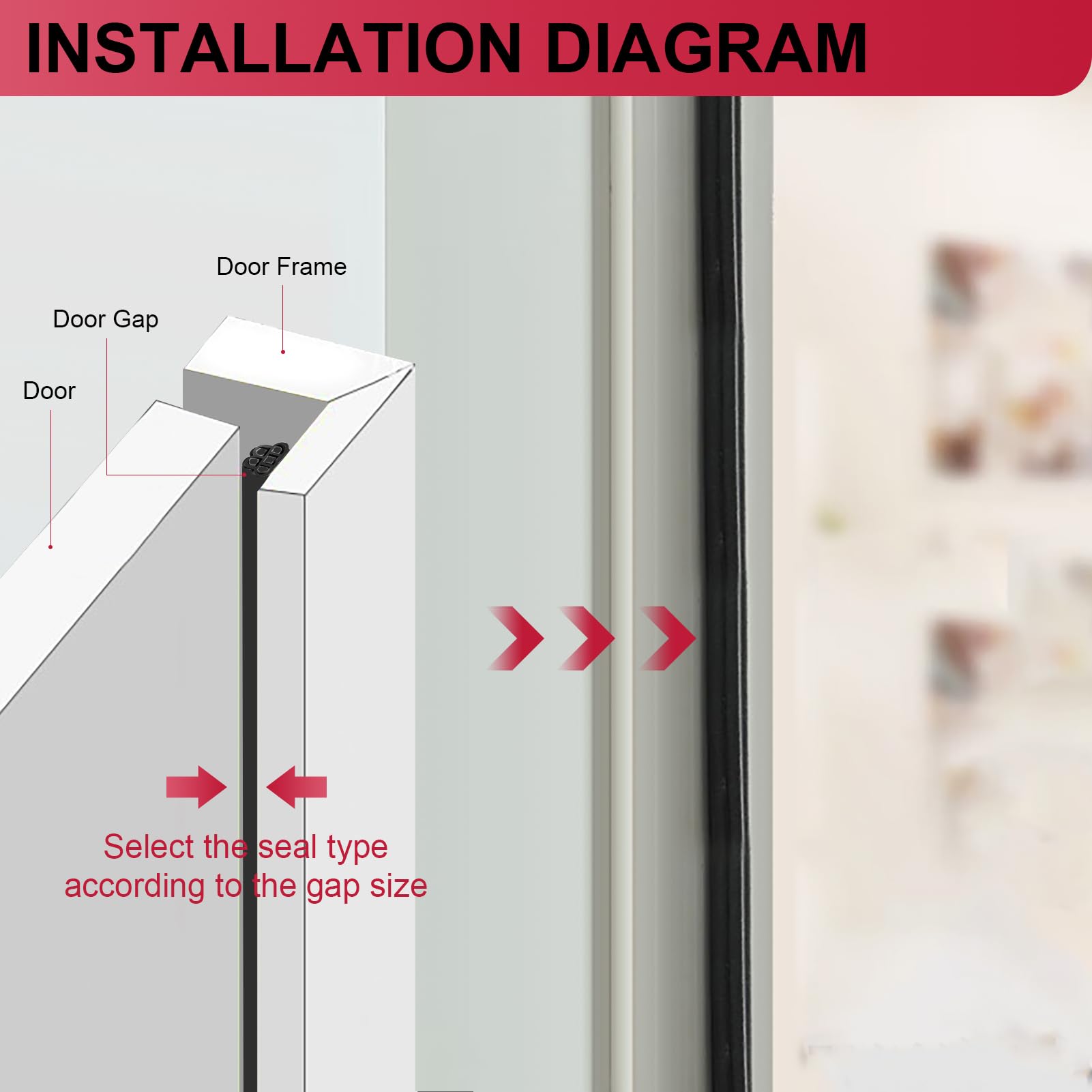 Tira de sellado de goma para puerta, tira de sellado de goma para puerta, tira de sellado autoadhesiva para puertas y ventanas (para huecos de 0.15 a 0.69 cm)
