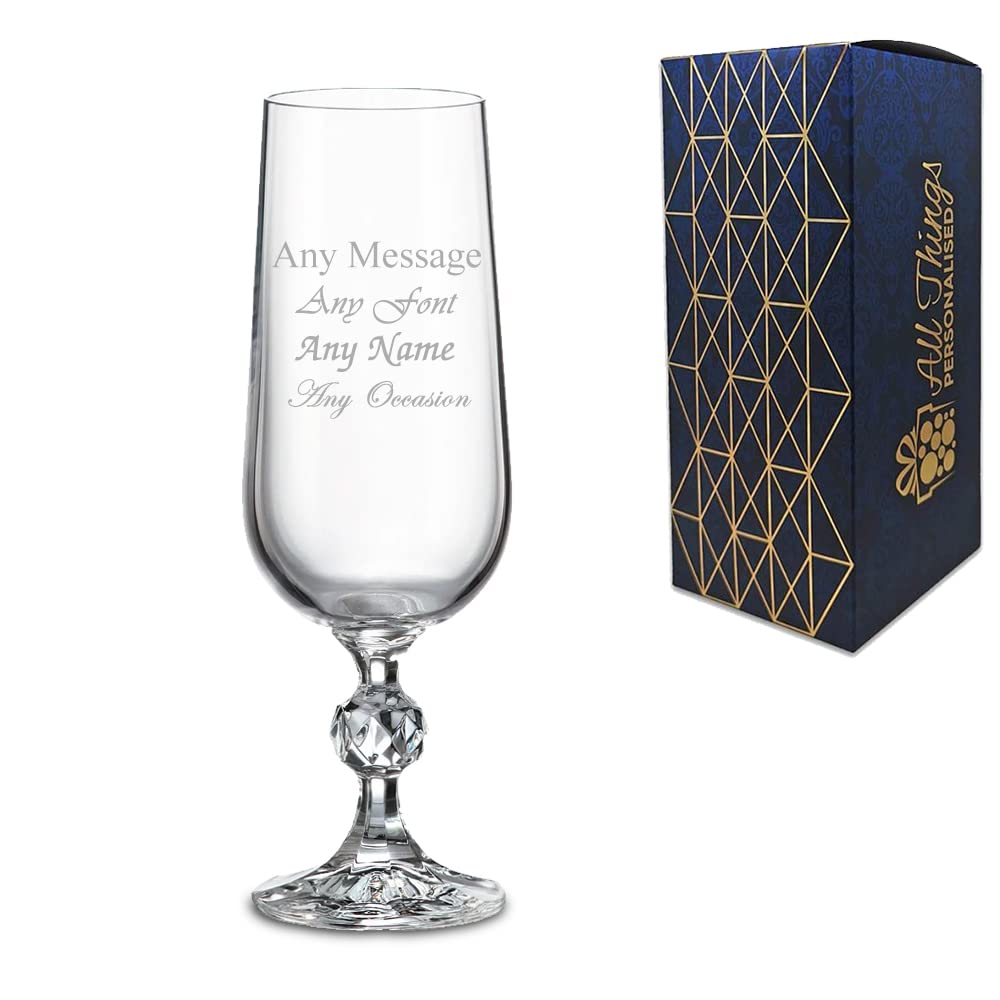 Personalised Engraved Crystal Champagne Flute Birthday Bridesmaid Godmother Gift