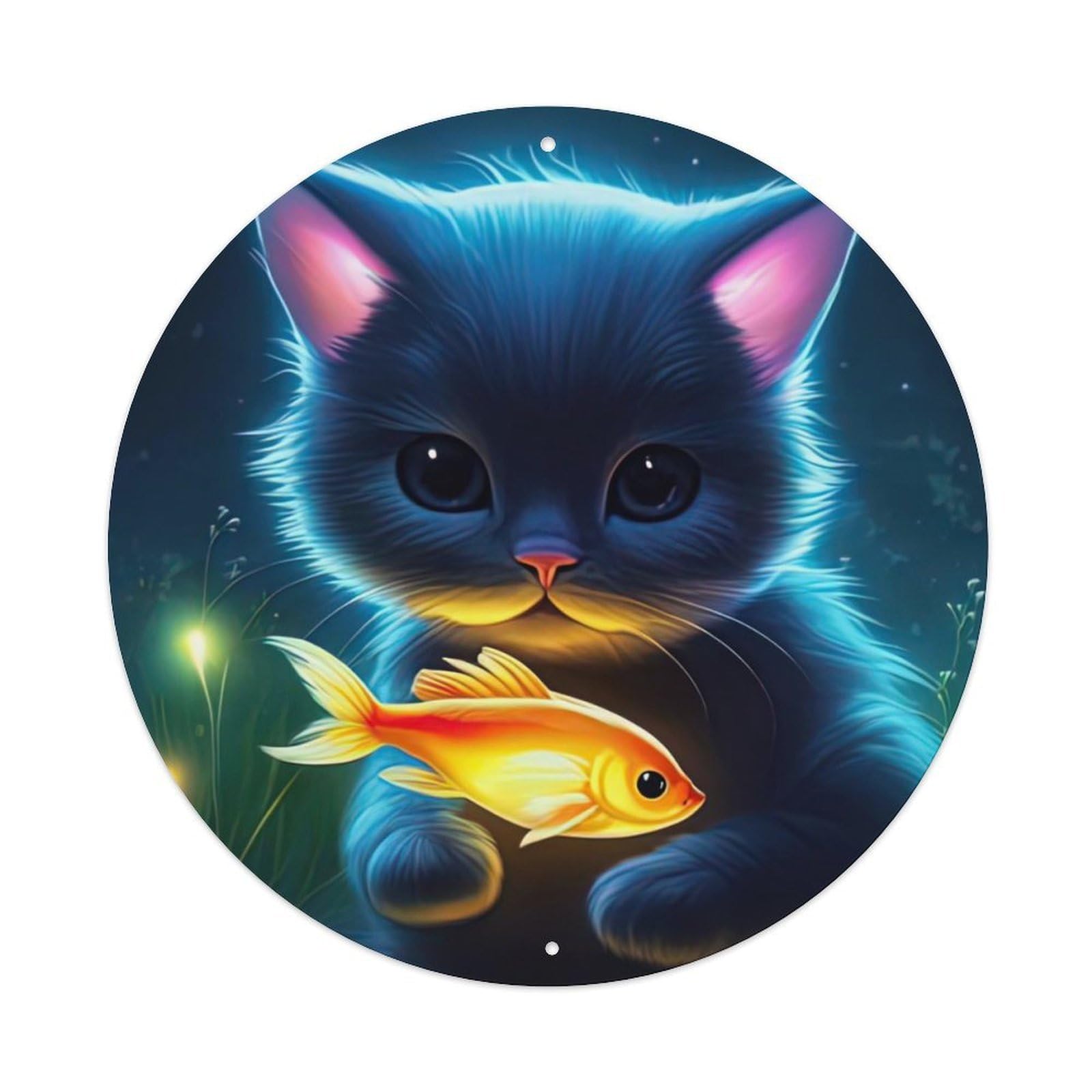 Animal Artwork Cat And Fish Metal Tin Sign