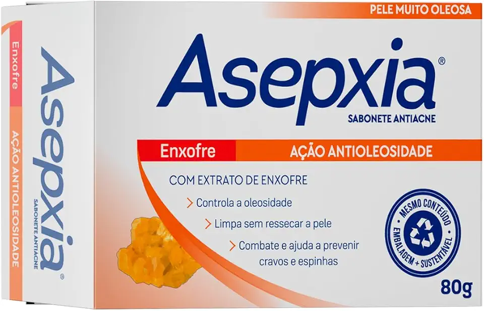 Asepxia Sabonete Em Barra Facial Enxofre Antiacne Para Pele Oleosa, Controla Oleosidade E Acne, Tratamento Facial Profundo Com Enxofre, 80 Ml, 1 Pack