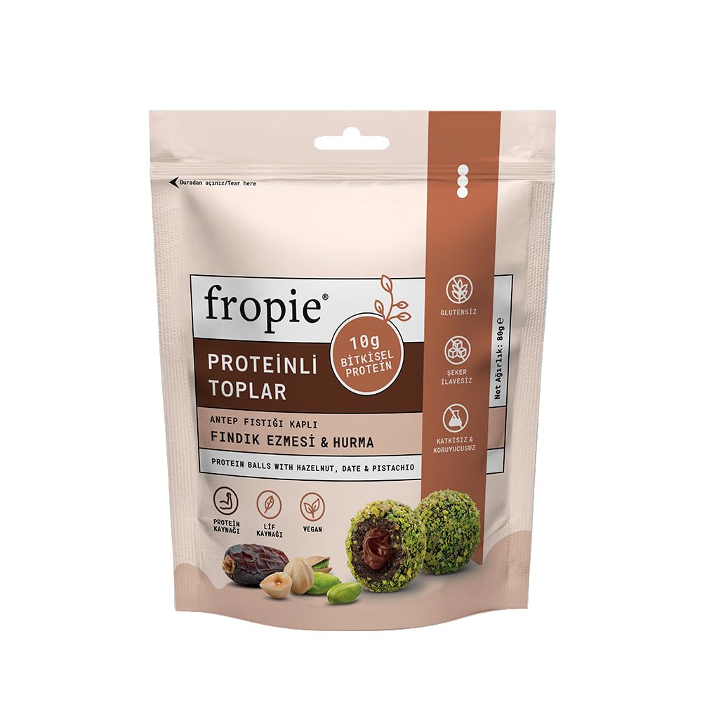 Fropie Protein Topları - Antep Fıstığı Kaplı & Fındık Ezmeli 80 gr