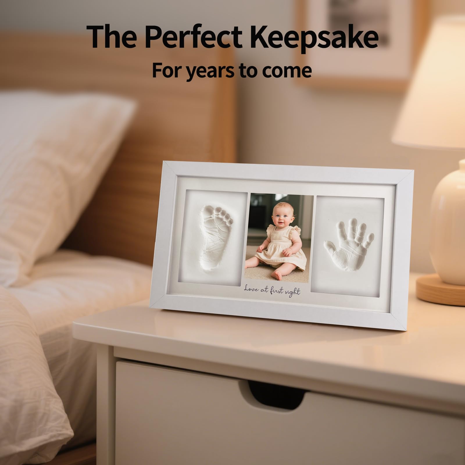 Cadre Empreintes Bébé, Kit Empreinte Pieds et Mains pour Cadeau Nouveau Né Naissance, Personnalisé Kit d'impression de Cadre Photo pour Bébé Parfait Cadeau de Douche