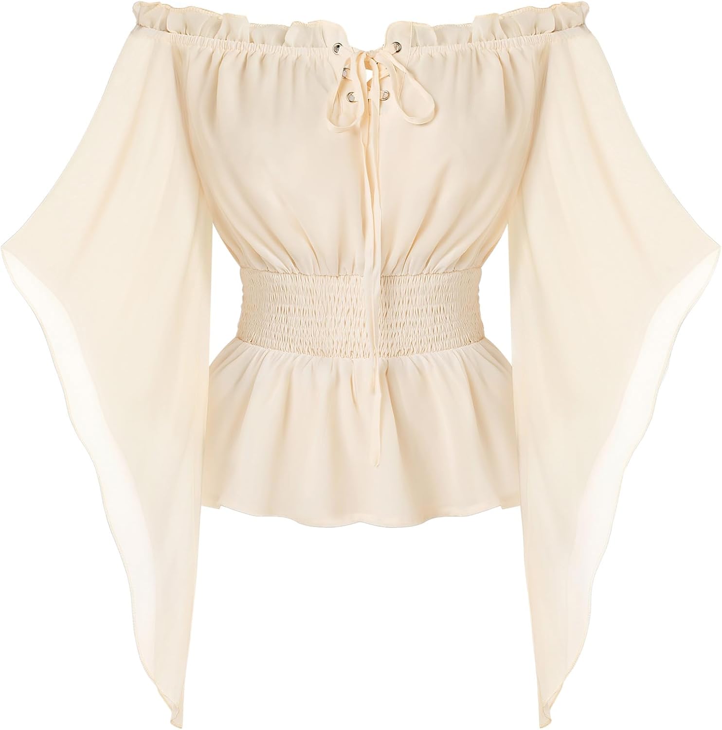 Scarlet Darkness Women Renaissance Shirt Off Shoulder Bell Sleeve Smocked Waist Tops Blouse