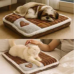 Cama Ortopédica para Cães e Gatos, Almofada Acolchoada com Coração, Marrom e Branco