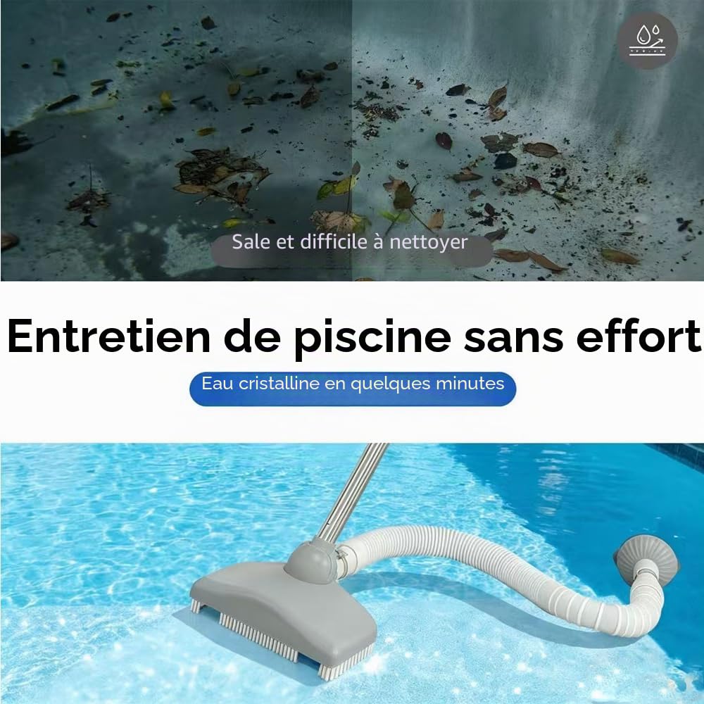 Nettoyeur de Sol de Piscine avec Tuyau Rétractable 350 cm, Aspirateur de Sol avec Tige Télescopique de 230 cm, pour Piscine, Etang, Jacuzzi, Salle de Bain et Spa