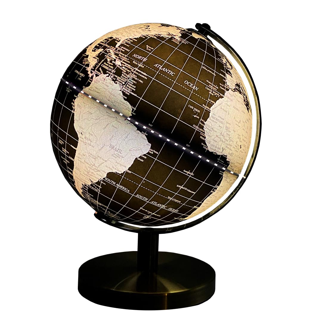 Cello Men's Black And Gold Gleneagles Travel World Globe Black & Gold 20 Cm Lamp - Led Cool White Switch Activated World Earth Globe Lamp Usb Operated Map Of The World Desk Decor Light Up Home Office Gadgets Geographic Learning
