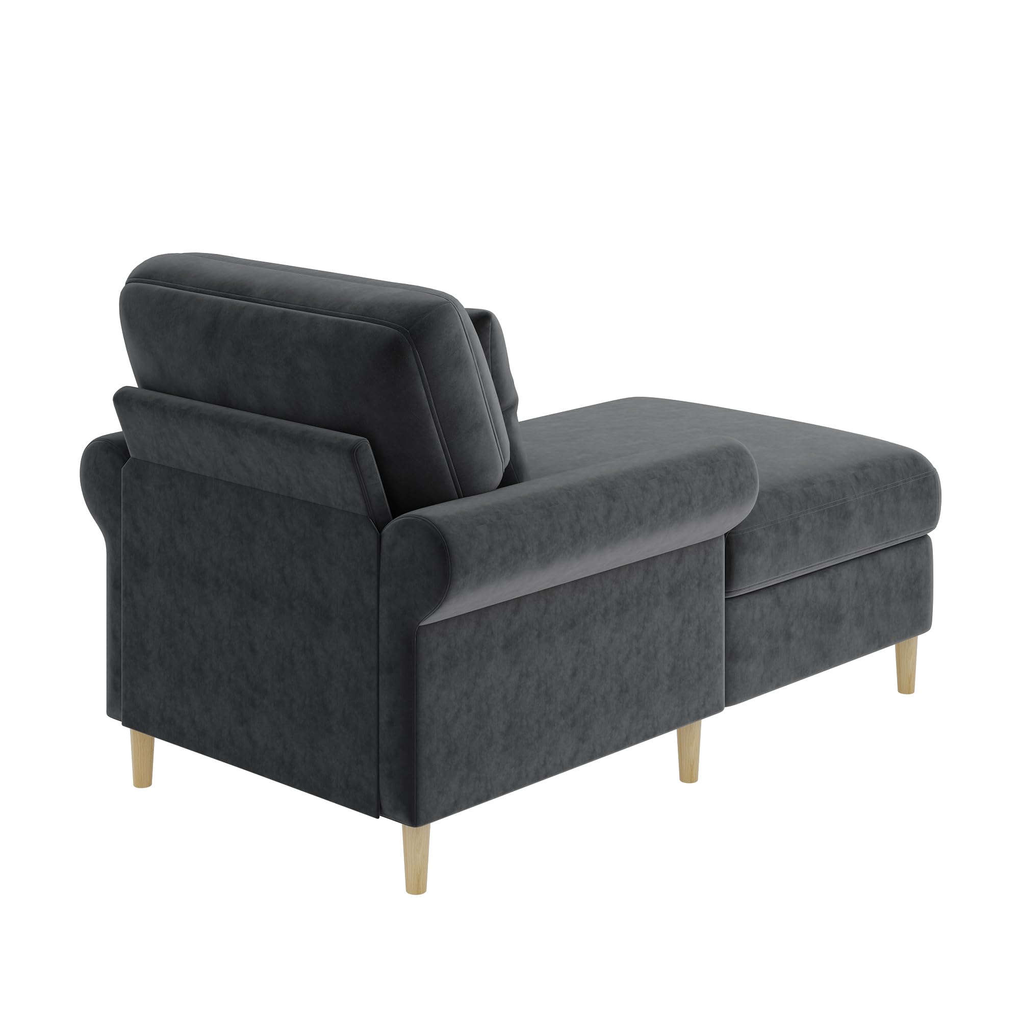 Zepneiy - Sofá de 1 plazas con acolchado y chaise longue plegable cómodo, puf para salón y dormitorio, terciopelo gris